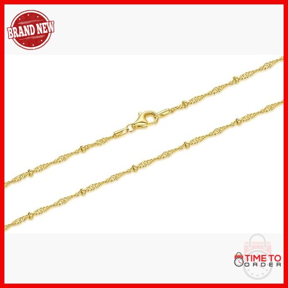 14K Gold Plated Rope Chain Necklace with Beads 16-26in Unisex